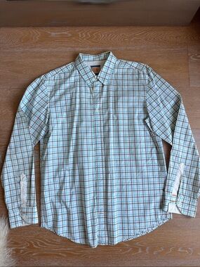 BOSS ORANGE Light Blue and Brown Plaid Button-Down Shirt
